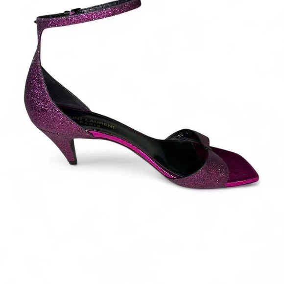 Saint Laurent Paris Glitter Fuchsia Kitten Heel Sandal EU 37.5 NWOB - Picture 8 of 16